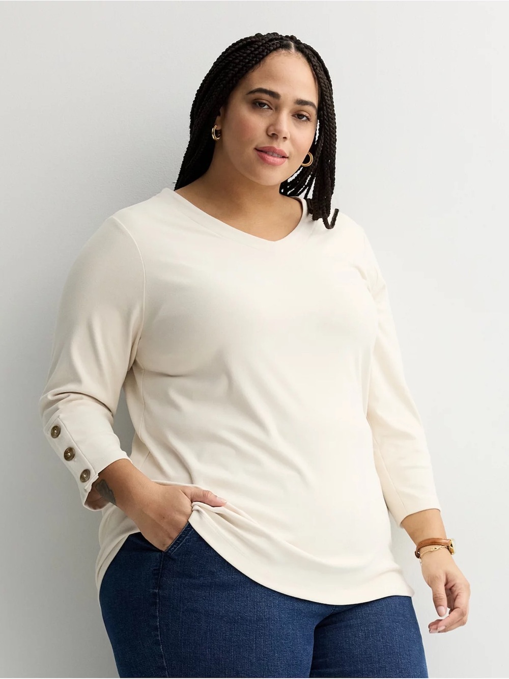 Croft & Barrow Sleeve Button Tunic cream 1x women